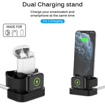 

Charging Dock Station Soft Silicone Mini Portable Desk Charging Base Stand Holder For AirPods Case+iWatch+iPhone Charger