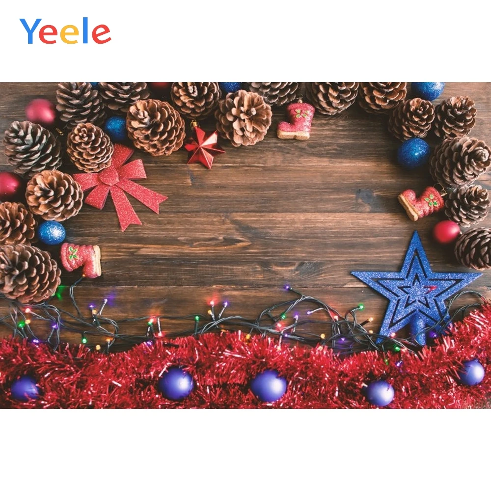 

Yeele Christmas Tree Vintage Wood Board Ball Star Pine Cone Backdrop Vinyl Photography Background For Photo Studio Photophone