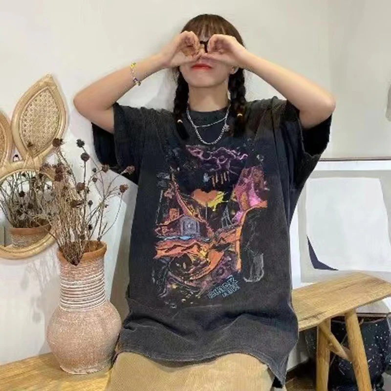 Oversized T Shirt Short Sleeve Oversize Street Hip Hop O-Neck Goth Casual Harajuku Grunge Y2k Top Tees Sweaters Vintage Clothing cute summer crop tops