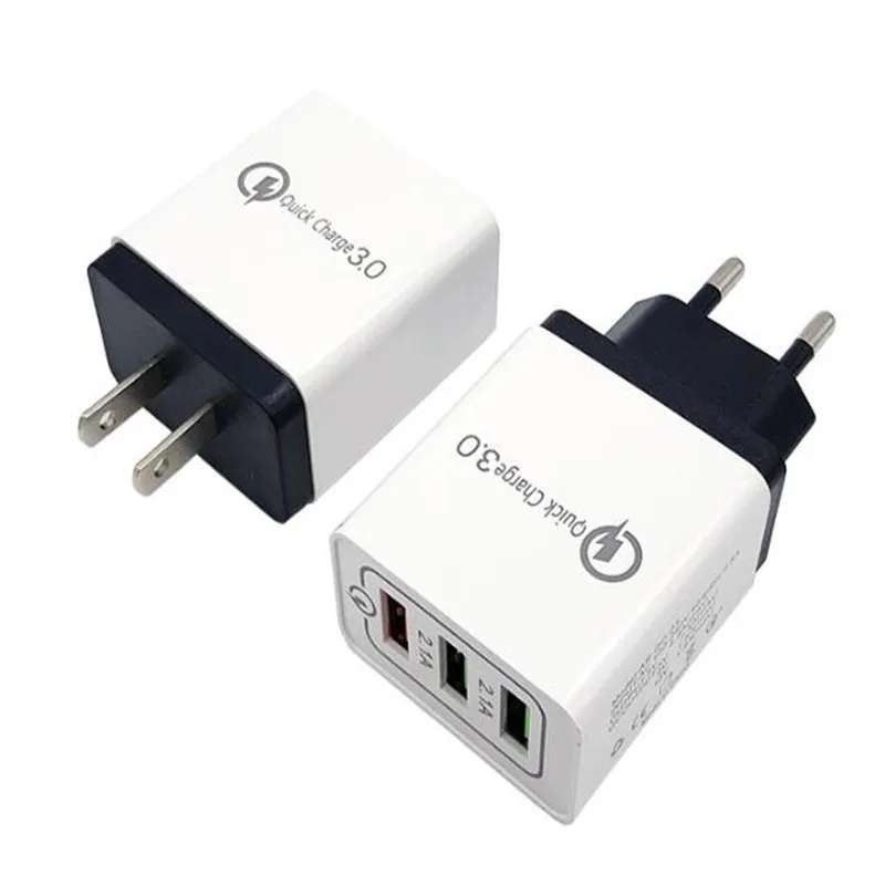 100 шт Красочные 18 Вт с 3 портами(стандарт Quick Charge 3,0 5V 2.1A QC3.0 кабель для быстрой зарядки USB для стены Зарядное устройство для мобильного телефона Зарядное устройство