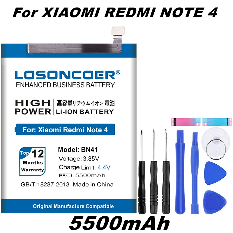 LOSONCOER Высокая емкость Замена BN41 BN41L BN41H для Xiaomi Redmi Note 4/Hongmi Note 4X Note 4 Pro MTK Helio X20 батарея