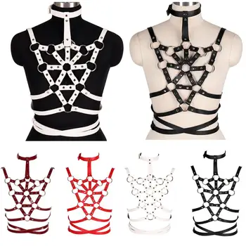 

Metal Ring Leather Punk Harness Bra Top Cage Chest Triangle Frame Pole Dance Strap Body Bondage Belt Adjust Sexy Lingerie Waist