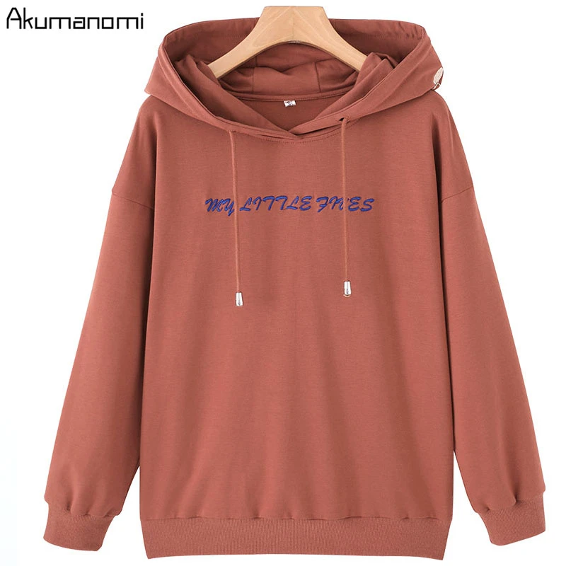 Толстовки женские плюс размер 5xl-l пуловеры с капюшоном с длинным рукавом Browm Топ Sudaderas Con Capucha письмо вышивка