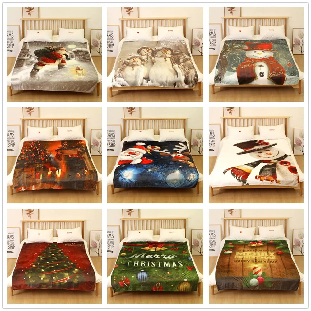 

OUNEED 2019 Christmas Blanket Flannel Fabric Sofa Bed Blanket 150x200CM Light Thick chanical Wash Plaids Warm Blanket #45