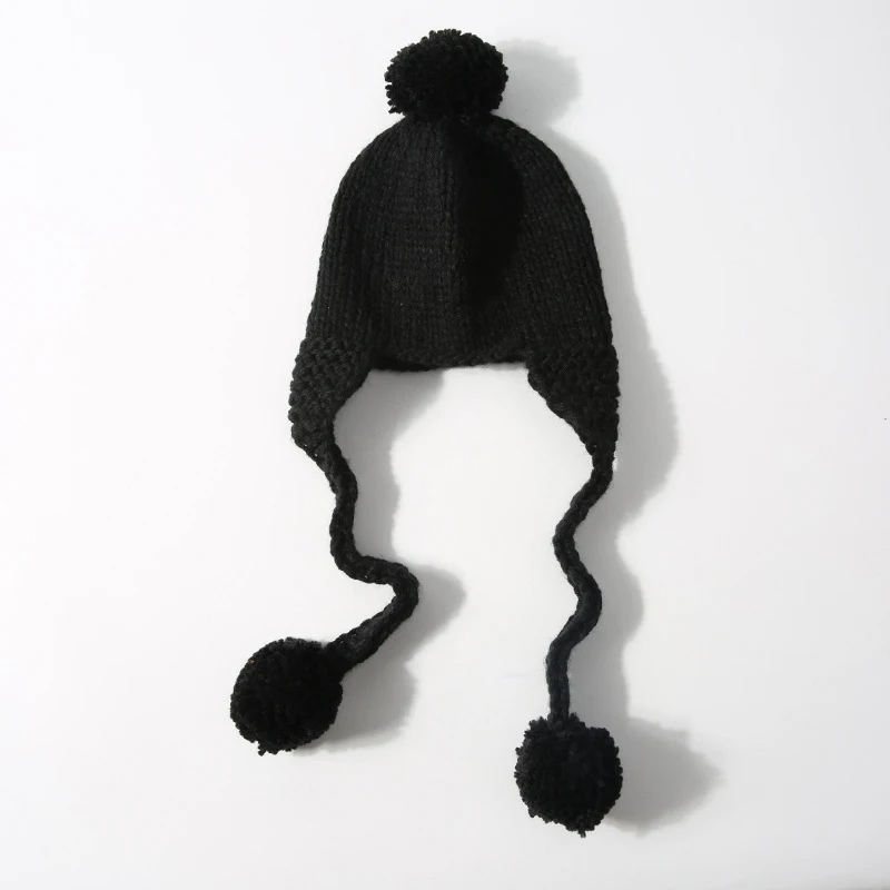 New Winter Baby Hat Pompom Cotton Knitted Baby Cap for Girls Boys Infant Bonnet Kids Cap Baby Accessories 6 Colors - Цвет: Black baby hat