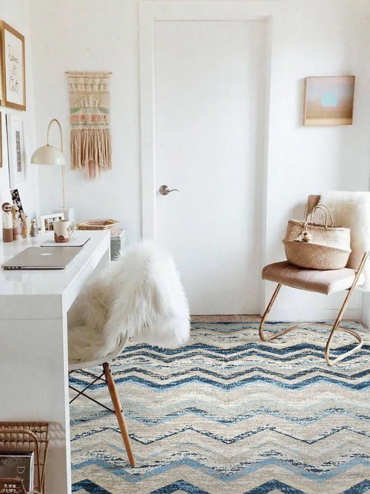 Ковер в нордическом стиле средиземноморский синий с геометрическим рисунком