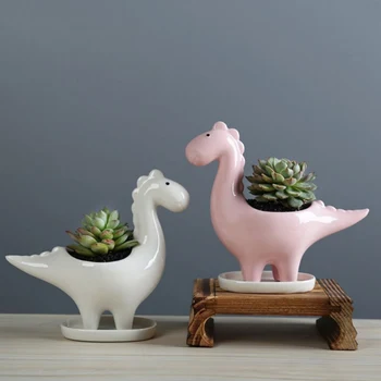 

Ceramic Stegosaurus Triceratops Herbivorous Dragon Flower Pot With Tray Dinosaur Plant Pot Succulent Garden Table Decoration