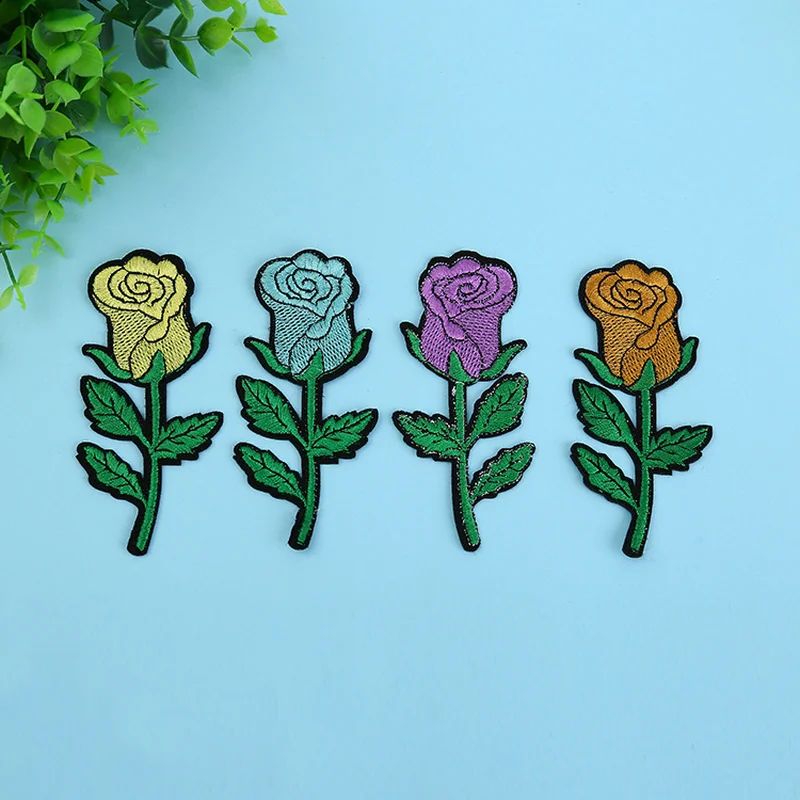

100pcs/lot Rose Flower Embroidery Patches for Women Clothing Decoration Accessories Badge Applique Heat Transfer Iron