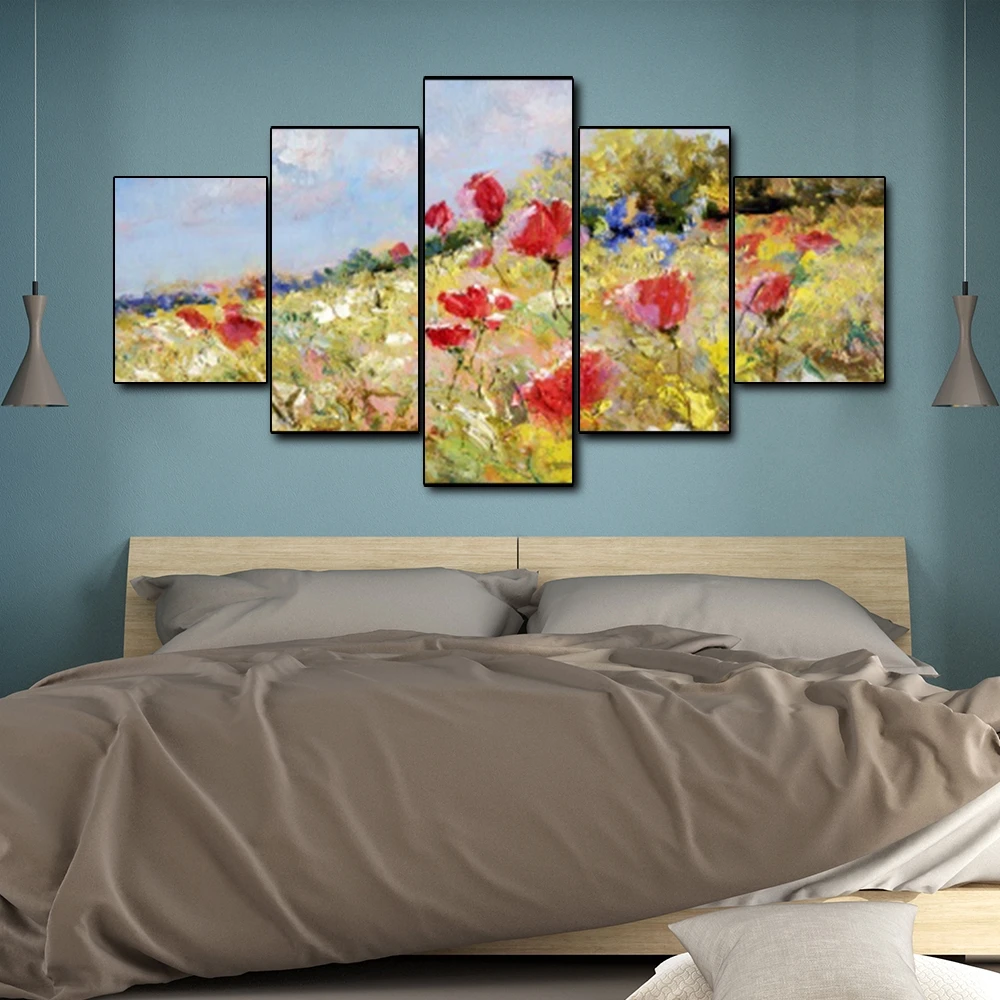 Canvas Art Oil Painting Ocean of flowers Flowers on the hillside Art Poster Picture Wall Decor Home Decoration For Living room