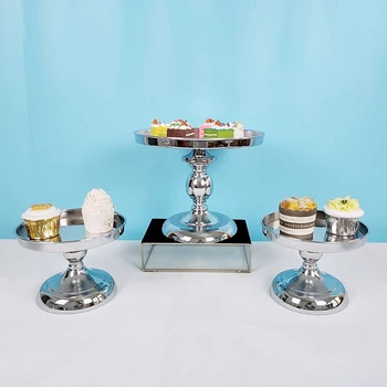 

3pcs -5pcs silver miror cake display trays cake round plate