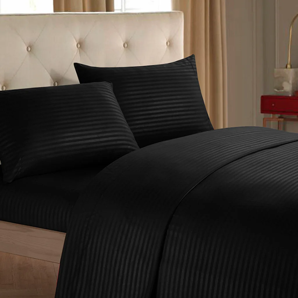 Solid Bedding Set Soft Flat Sheets Fitted Sheet Striped Embossed Brushed Bedding Set Bedspread On The Bed Adult Beds Sheet 