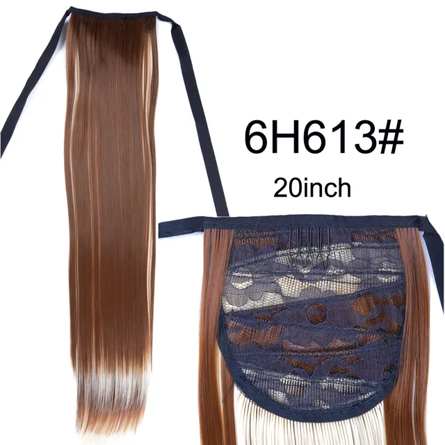Leeons 20'' Synthetic Ponytail Hair pieces Heat Resistant Fiber Straight Ribbon Clip In Hair Extension 21 colors Brown Black 6h613 Drawstring