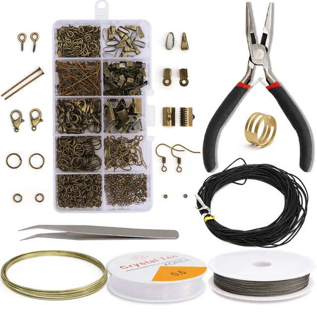 Alloy Accessories Kits Jewelry Findings Earrings Accessories Tools Open Jump Rings Earring Hook Jewelry Making Supplies Kit Antique Bronze Set