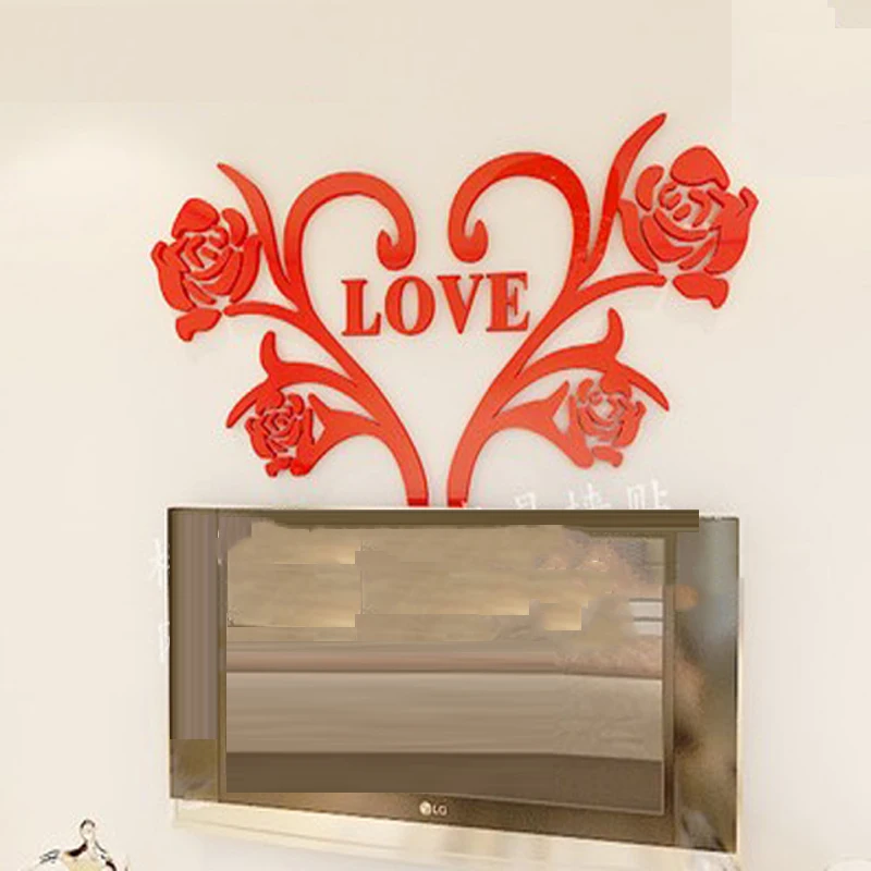 Rose Heart Wall Sticker Modern Mural Art For Wall Decor 3D Romantic