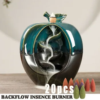 

20pcs Incense Cones and incense burner Creative Fruit shape Ceramic Censer Backflow Incense Burner Use In Home Teahouse #zc7