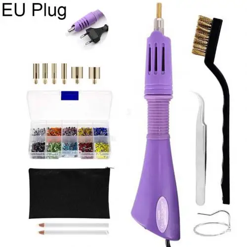 EU Plug Purple Хит 2000 шт красочные стразы горячей фиксации с аппликатором кисти для свадебного платья - Цвет: EU Plug Purple