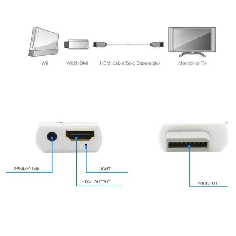 Преобразователь Wii в HDMI 2HDMI с 3 5 мм аудиовыходом автоматический адаптер Upscaler