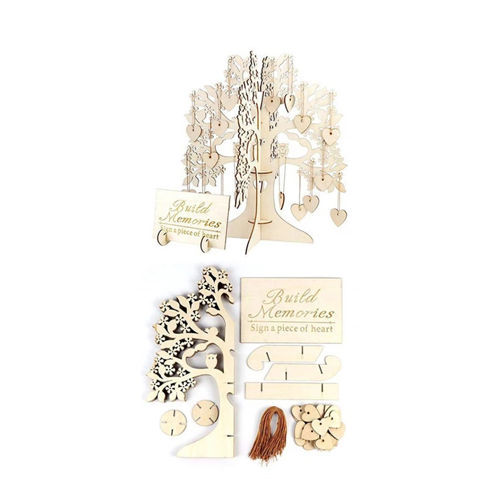Popular 100pcs 30x32x0.3cm Wedding Guest Book Hearts Pendant Drop Ornaments Wood Tree Party Decoration Wooden heart tags