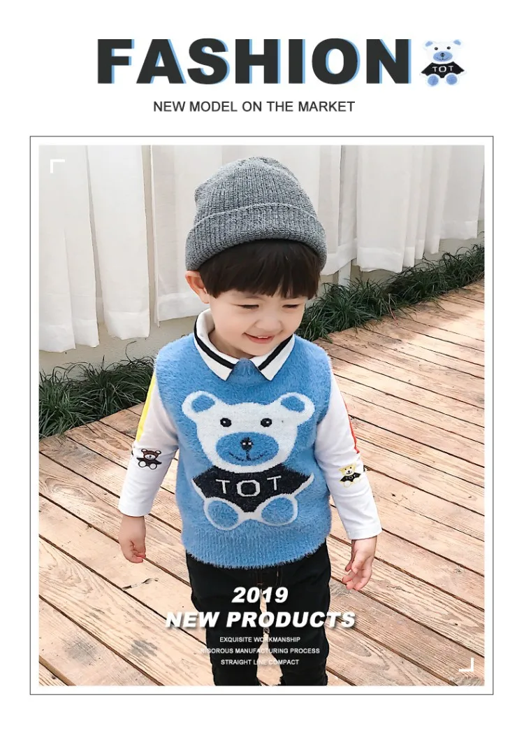 Детская кашемировая жилетка с медведем из норки г. Новая Осенняя продукция, модный вязаный жилет в Корейском стиле для мальчиков и девочек, модная жилетка