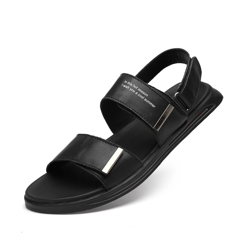 BLACK SANDALS Летняя обувь; мужские сандалии; сандалии из натуральной кожи; качественные мужские пляжные сандалии; Прогулочные кроссовки в римском стиле - Цвет: BLACK SANDALS