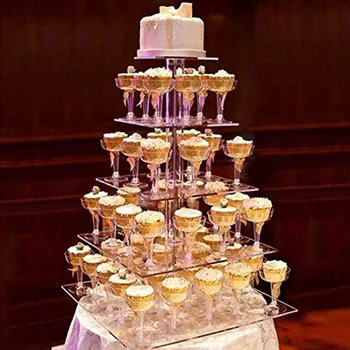

Cupcake Stand 5 TIER SQUARE - Clear Acrylic Display Tower For Wedding & Party UK