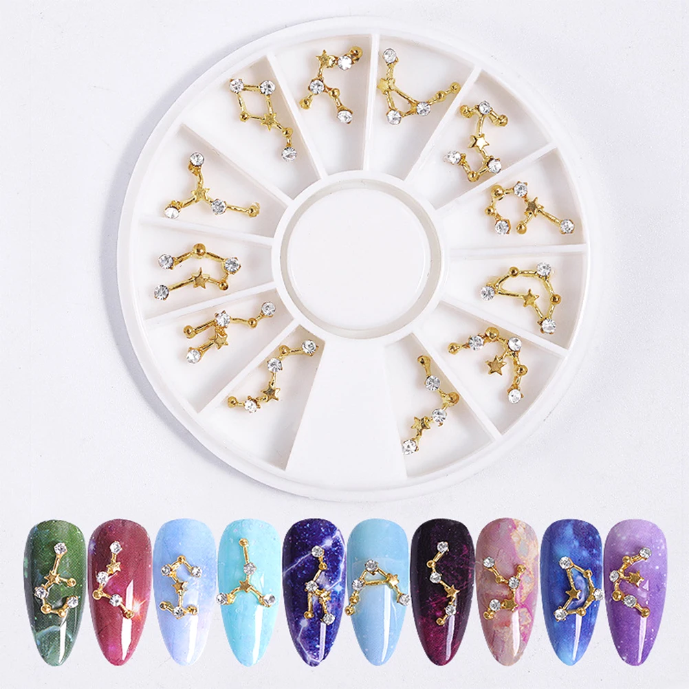 12 Созвездие 3D сплав золото для ногтевого дизайна стразы камни украшения ногтей в колесах аксессуары для самостоятельного маникюра