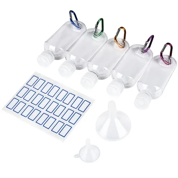 

8pcs Travel Clear Key Chain Bottles Funnels 50ml Refillable Squeeze Bottle Leak-proof Empty Hand Sanitizer Container