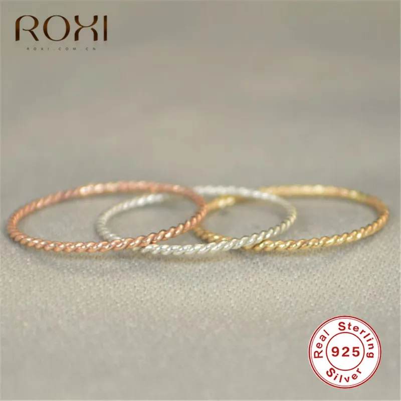 ROXI Серебро 925 пробы, тонкое кольцо, скручивающаяся веревка, обручальные кольца для женщин, простые круглые брендовые кольца, обручальные подарки