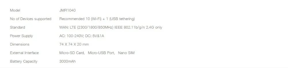 JioFi JMR1040 150 Мбит/с Беспроводная 4G Портативная карта данных