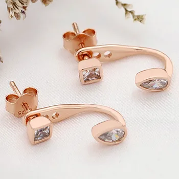 

Original 925 Sterling Silver Earring Rose Geometric Shape Stud Earrings For Women Wedding Gift Fine Jewelry