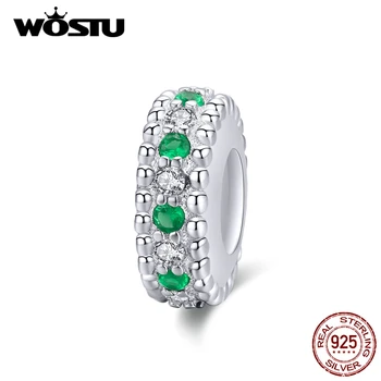 

WOSTU Sparkling Round Charms 925 Sterling Silver Green Zircon Beads Fit Original Bracelet Bangle DIY Jewelry CTC185