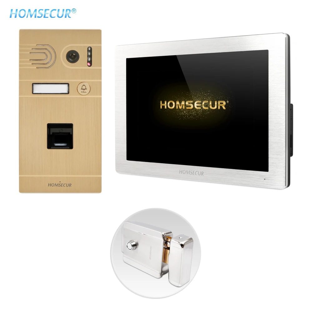 HOMSECUR 4 Wire AHD Video&Audio Home Intercom Fingerprint Access Fail Secure NO Lock for House/Flat BC061HD-G+BM714HD-S