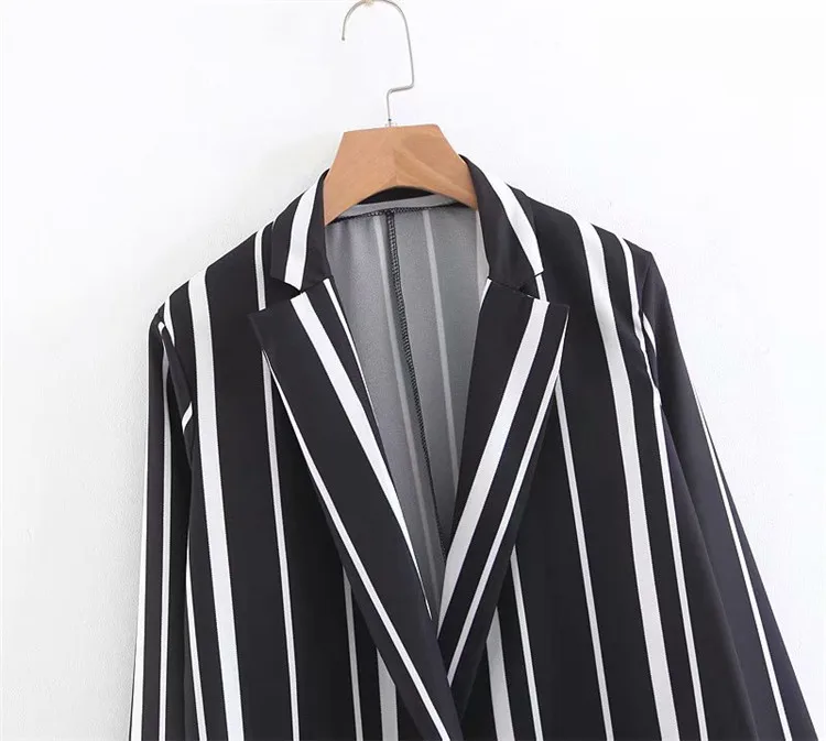 

2018 Europe And America Autumn New Style WOMEN'S Dress Flower Stripes Printed Fold-down Collar Long Sleeve Mid-length Suit Jacke