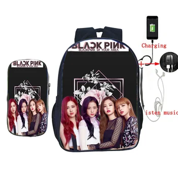 

Blackpink Rose Lisa 2Pcs/set Daily Backpack School Bags Teenas Girls Boys Laptop USB Charge Mochila Women Men Travel Rucksack