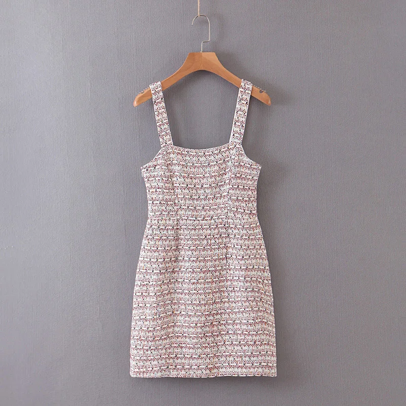 

Western Style WOMEN'S Dress 2019 Summer New Style Graceful Retro Tweed Strapped Dress 851-9136