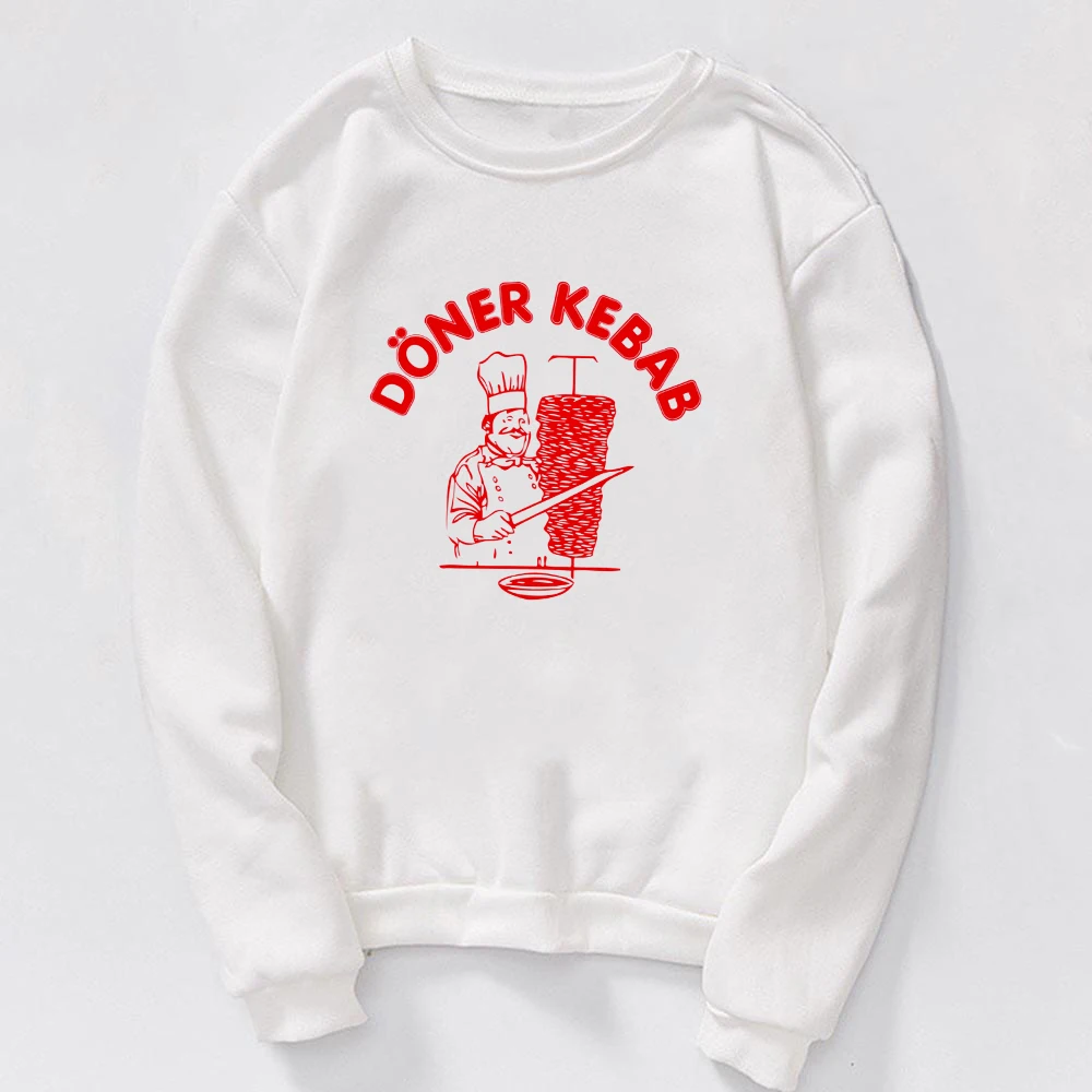 유니섹스 화이트 옷 Streetwear 패션 닦았 도너 케밥 그래픽 여성 재미 하라주쿠 스웨터 긴 소매 겨울 풀오버