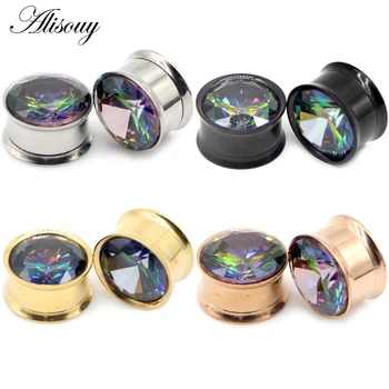

Alisouy 2pcs Flared Ear Plug Tunnel Zircon Crystal Earring Earlobe Piercing Expanders Screw Ear Stretcher Gauges Body Jewelry