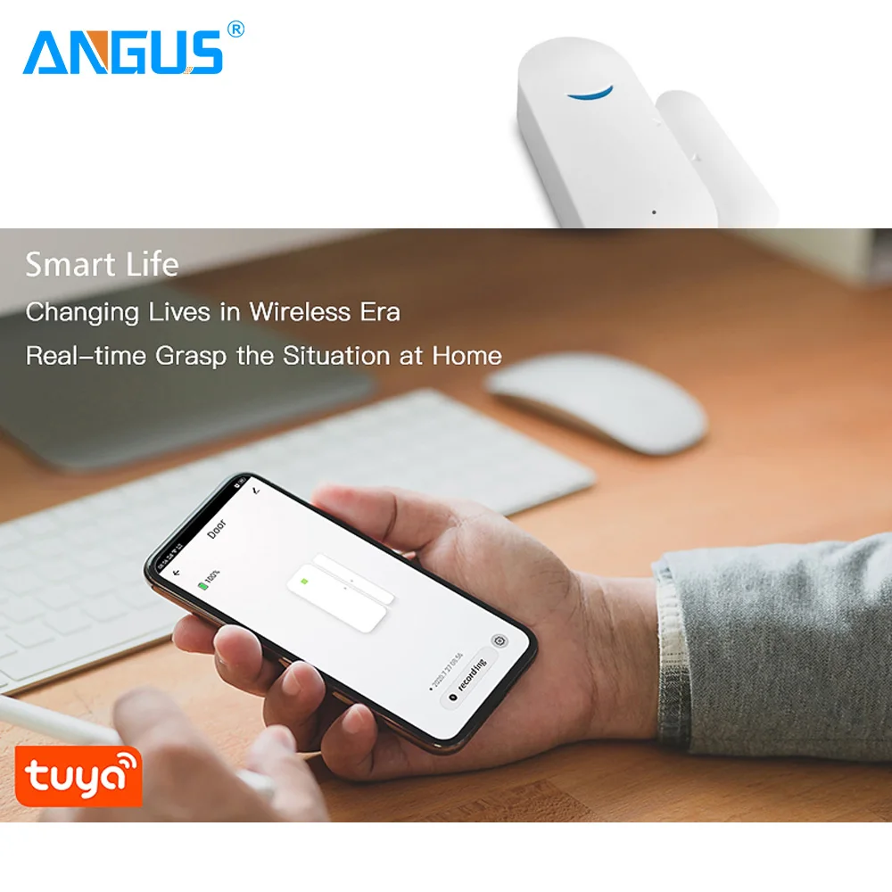 Angus Tuya Smart Wifi House Door Window Open Closed Sensor Detector Домашняя охранная сигнализация Работа с Alexa