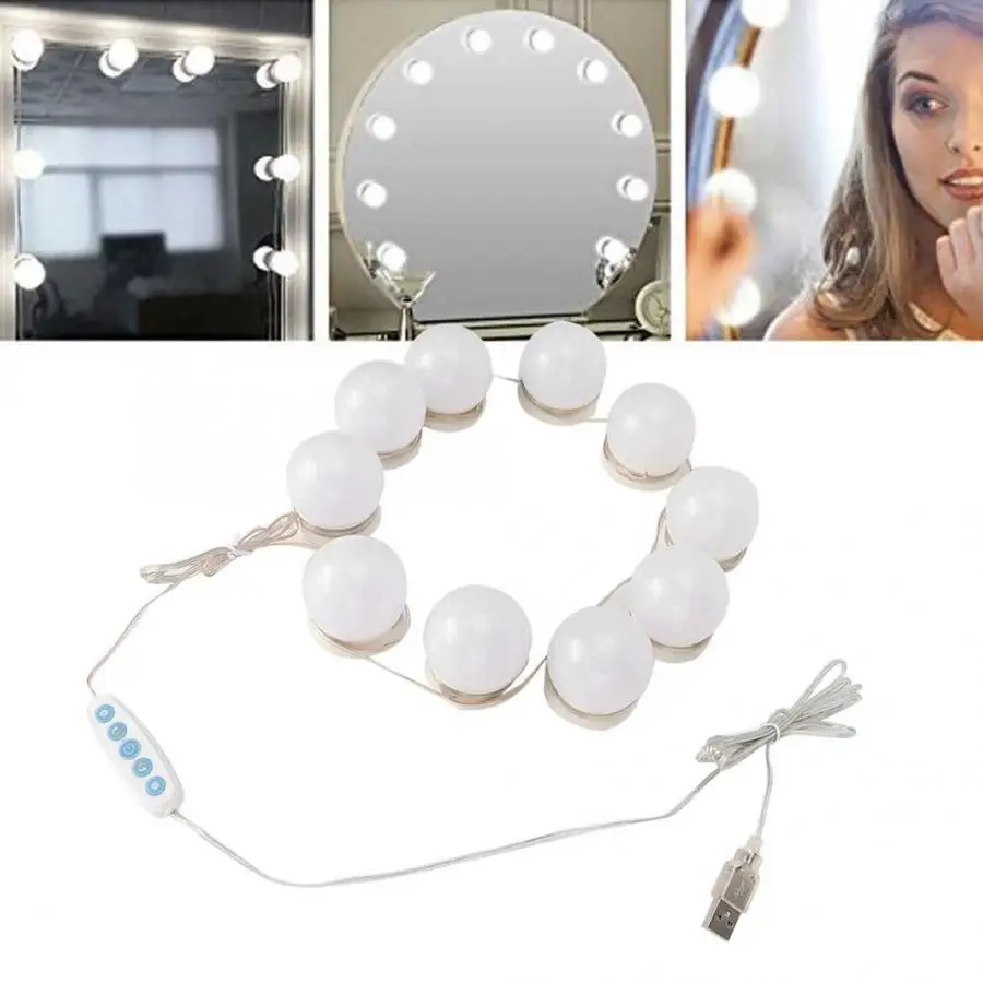 USB Vanity Lights LED Makeup Mirror Light Bulb Hollywood Vanity Lights Stepless Dimmable Wall Lamp Kit for Dressing Table Makeup