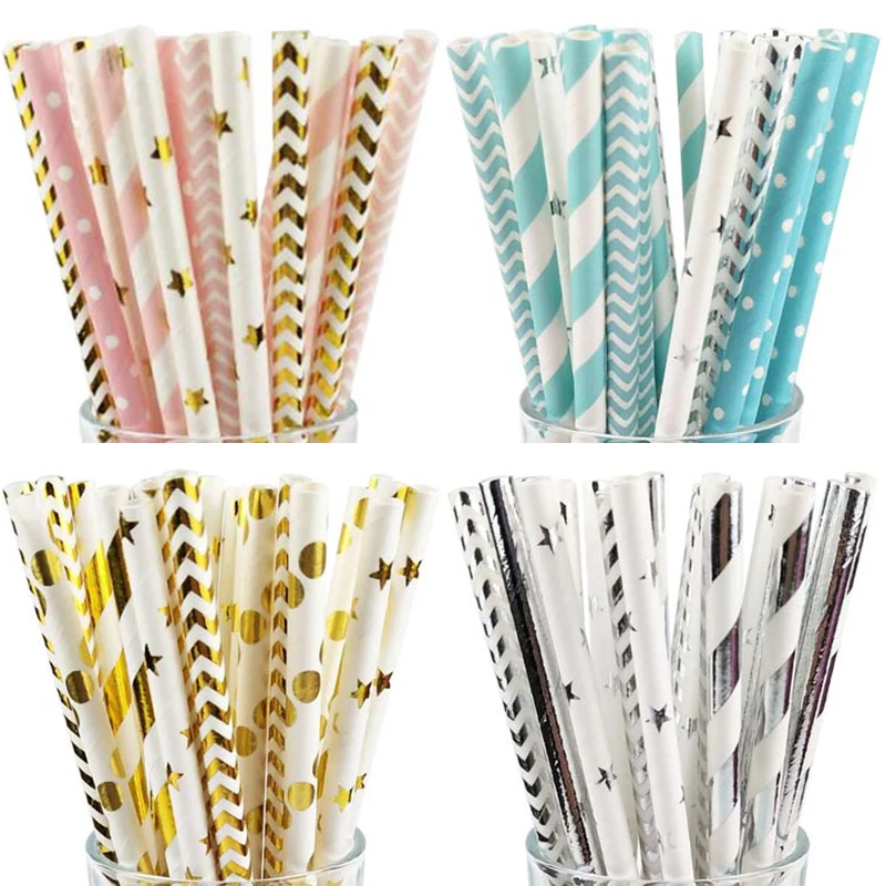 

25pcs Pink Blue Disposable Paper Straws Mixed Drinking Straw for Kids Birthday Wedding Decoration Baby Shower Party Supplies