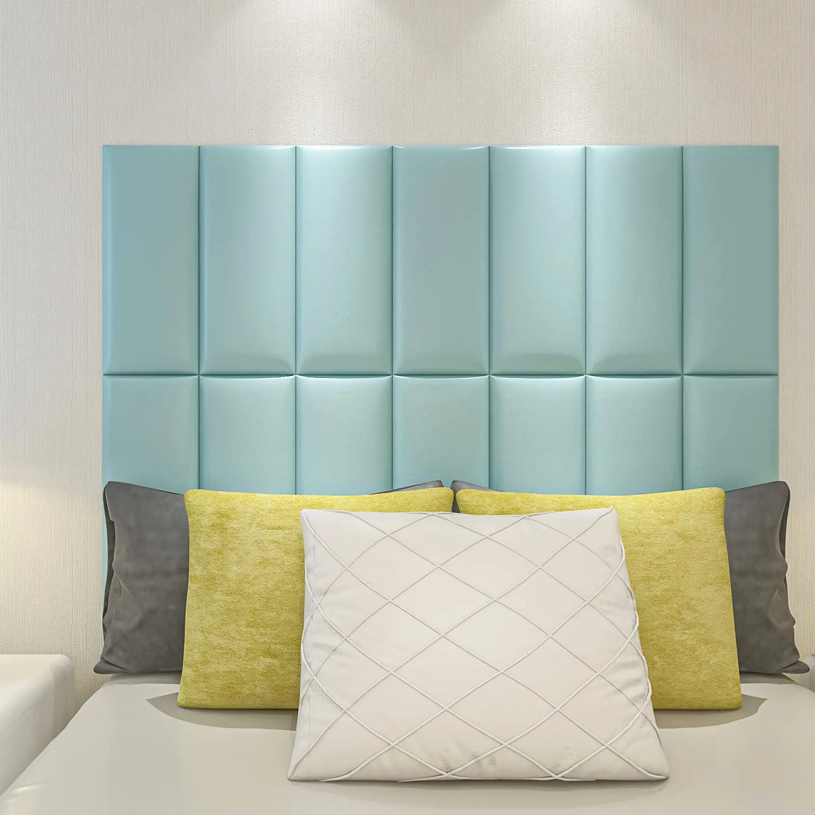 Art3d 9pcs Peel And Stick Headboard For Twin In Teal, Sized 25 X 60cm