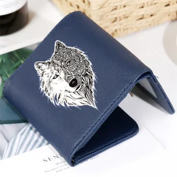 

Wolf Head Printing Wallets Ladies 3 Fold Short Wallet Hasp Zipper Coin Pocket Purse Photo Card Money Holder Women Wallets