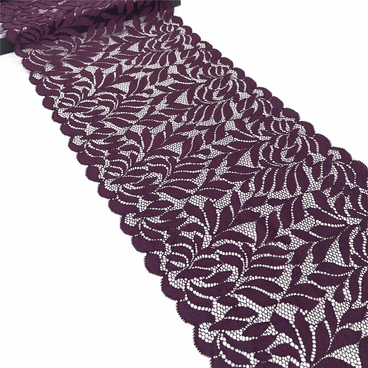 3y/lot Width 7 1/2 inch (19cm) Purple Leaves Elastic Lace Trim 1