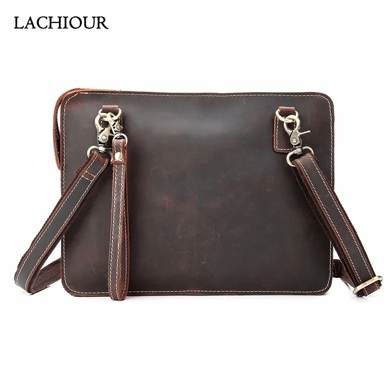 Unisex Genuine Leather Handbag Men Vintage Ipad Shoulder Bag Male Crazy Horse Business Clutch Men's Travel |