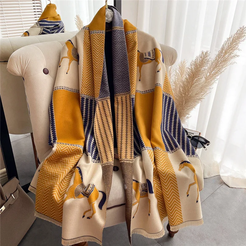 Imitate Cashmere Long Scarf Fashion Horse Geometric Shawl Winter Stole 180*65cm Cashmere  Scarves