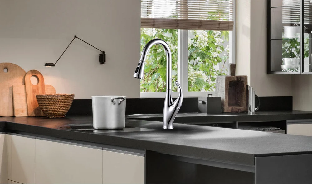 360 Degree Pull Out Black Kitchen Faucet Single Handle Sink Kitchen Faucet Single Hole Swivel Water Mixer Tap