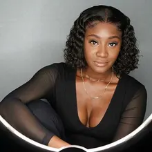 Bob peluca rizada del pelo humano del frente del cordón pelucas con minimechones brasileño Remy pelo humano Pelo Corto Pre arrancado pelucas para mujeres negras de la onda profunda de la peluca