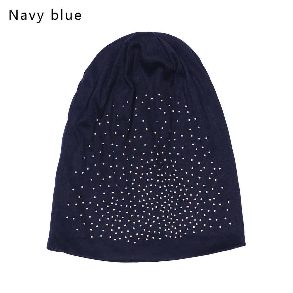 navy blue Осенне-зимняя Дамская обувь Стразы шапки бини шапки Шапки Женские однотонные Цвет сапоги высотой выше колена Вязание Кепки женский Повседневное Мягкий капот Кепки s - Цвет: navy blue