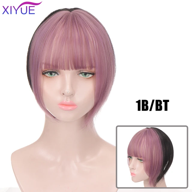 Black/Light Brown Clip In Hair Bangs Hairpiece Accessories Synthetic Fake Bangs Clip In Hair Extensions Clip In Hair Pieces Multi-Color