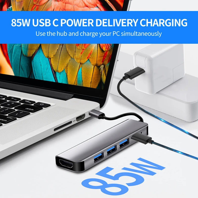 USB C Hub to 4K HDMI-Compatible Splitter USB 3.0 Type C PD Charging Docking Station for MacBook iPad Samsung S20 Dex TV Laptop 3